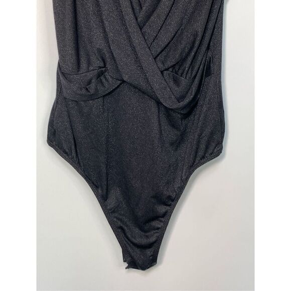 SHEIN Women's Glitter Tank Crisscross Swoop Bodysuit Black Large NWOT - Picture 2 of 8
